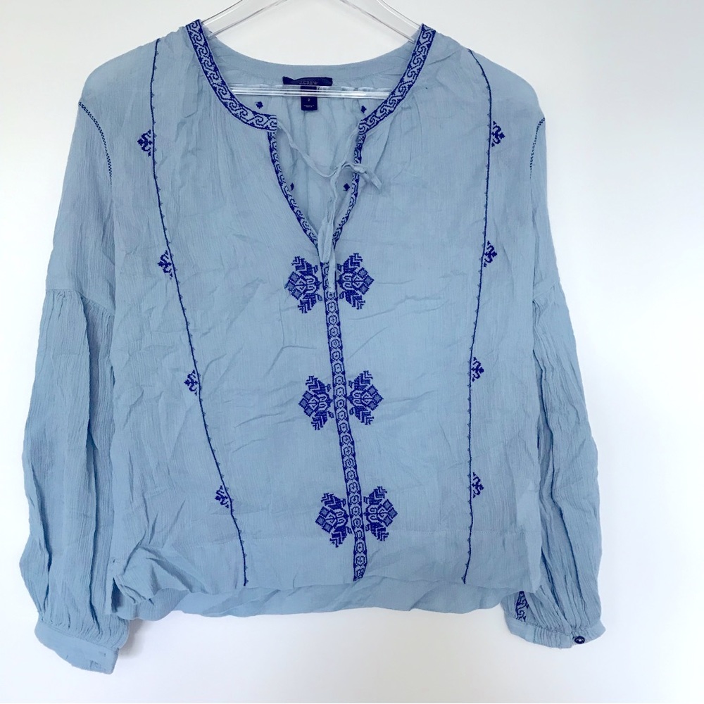 JCrew blue embroidered blouse.